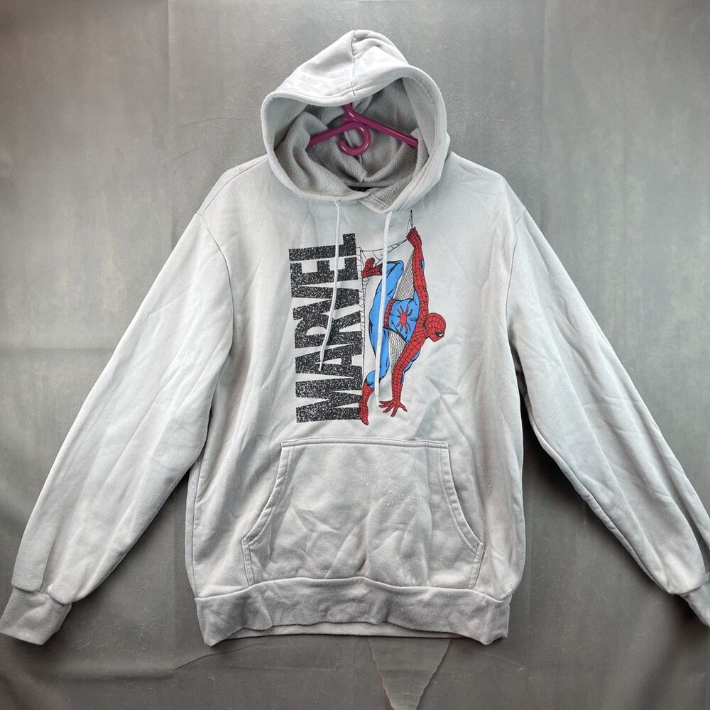 MARVEL MEN'S SPIDERMAN HEATHER GRAY HOODIE Size Medium Soft Fleece